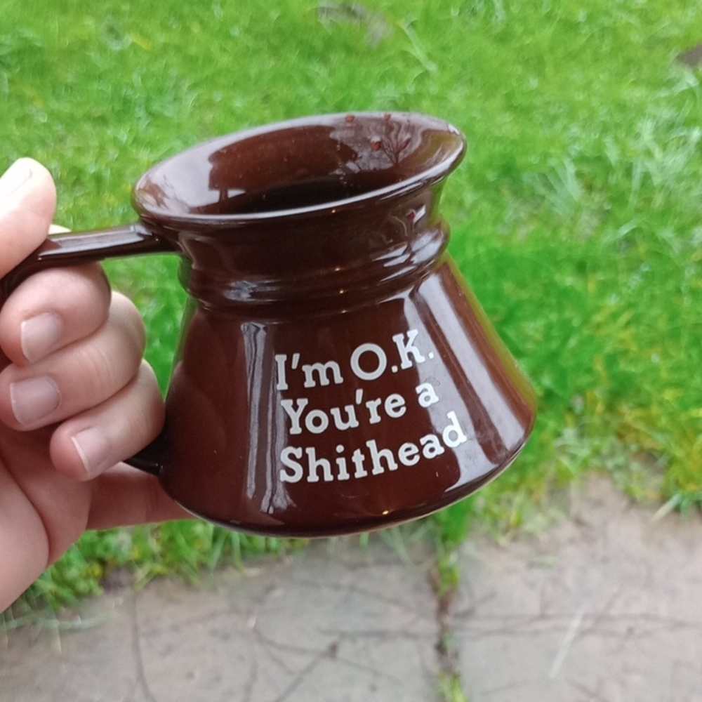 Vintage Brown Glossy Ceramic Mug with White Text - Funny Quote